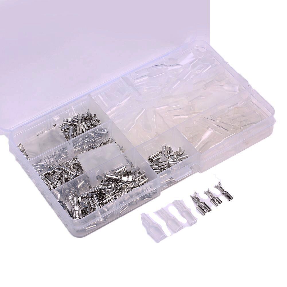 300 Pcs Female Spade Connector Wire Crimp Terminal Block  Insulating Sleeve Kit