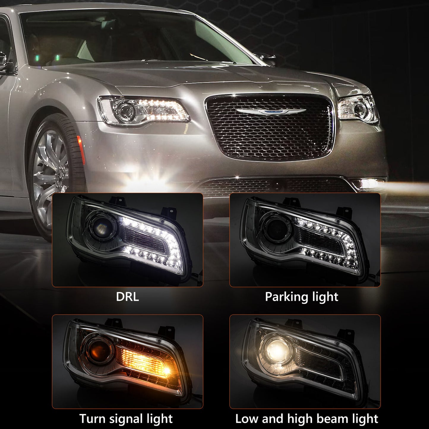 For 2015-2023 for for CHRysler 300 for CHRome Halogen LED DRL Projector Headlight Passenger v