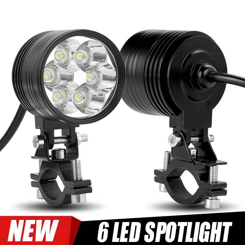 2X Motorcycle 6 LED Spot Light Headlight Fog Driving Lamp 6000K White 13W Truck