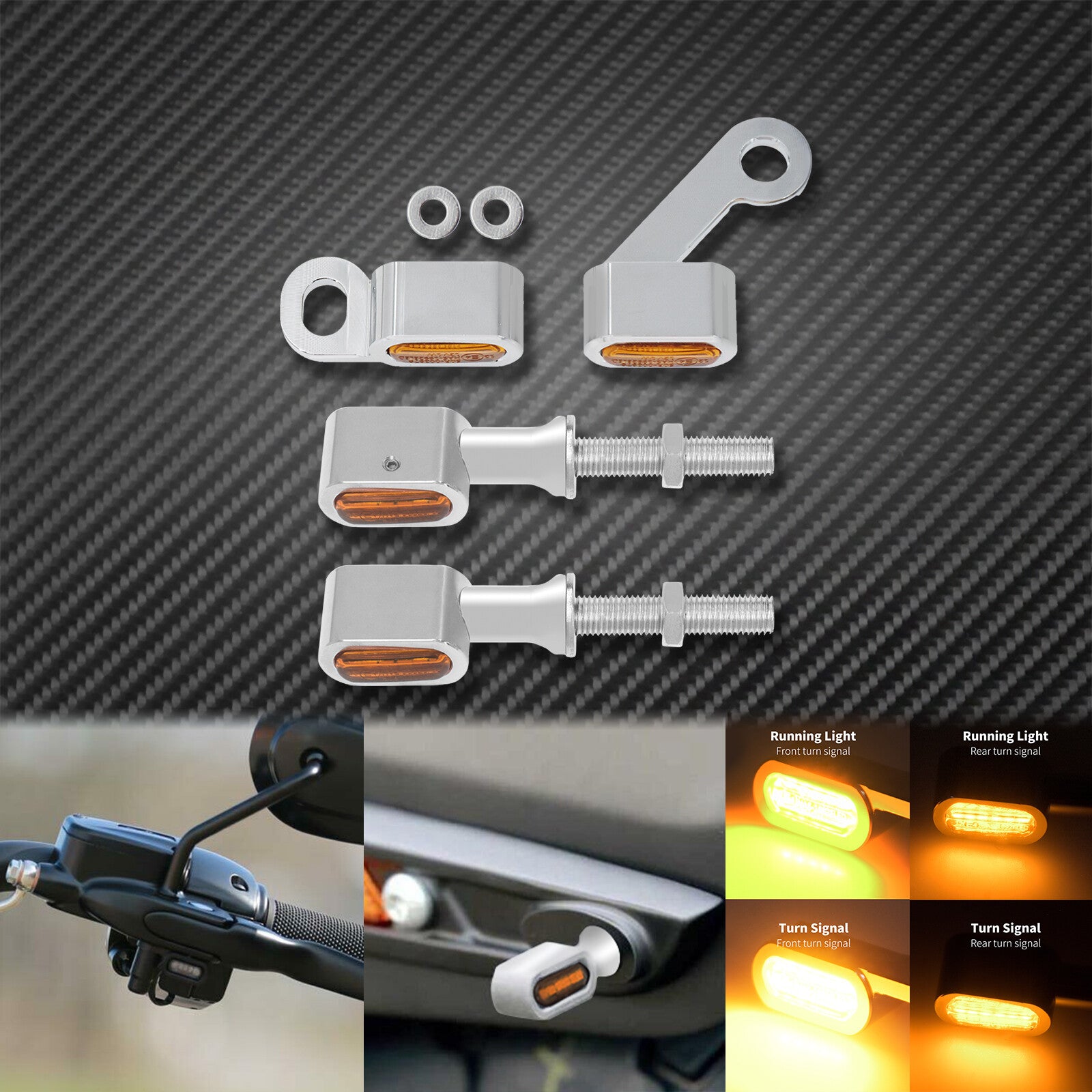 Front Rear Clutch for Mini Turn Signal Amber Indicator Light Chrome Fit For Touring Q