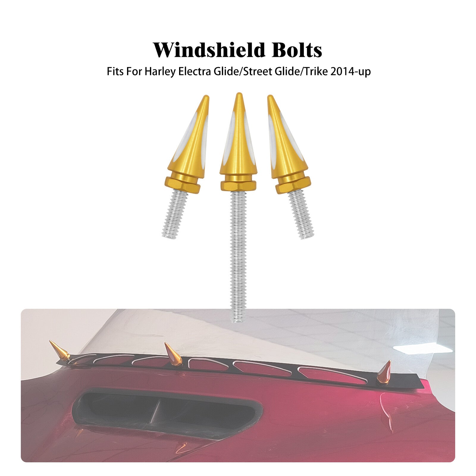 Gold Spike Wind Screen Windshield Bolts for Harley Street Electra Glide 14-2023