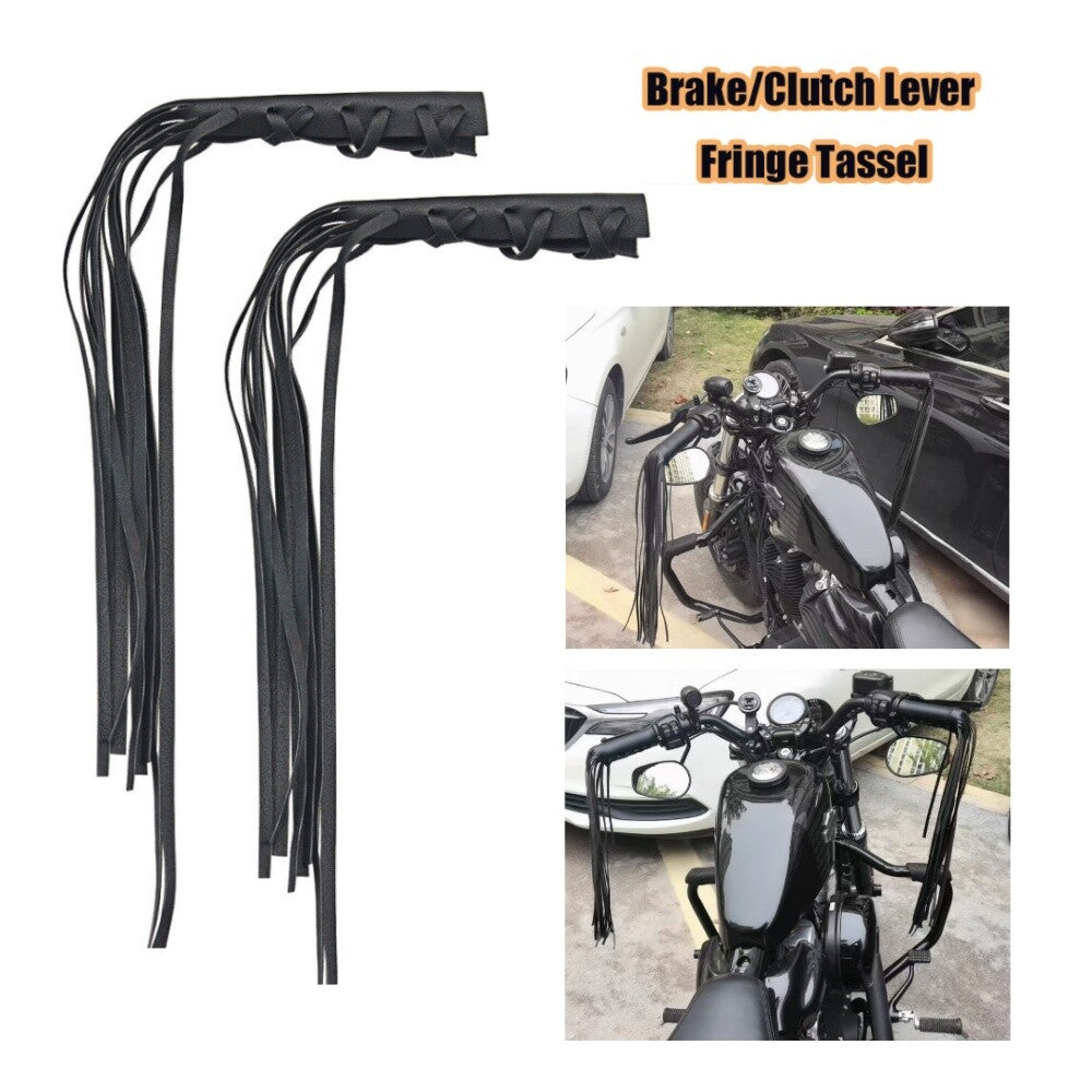 General Motors - Handlebars with long tassels, striped cover, leather motorcycle - n