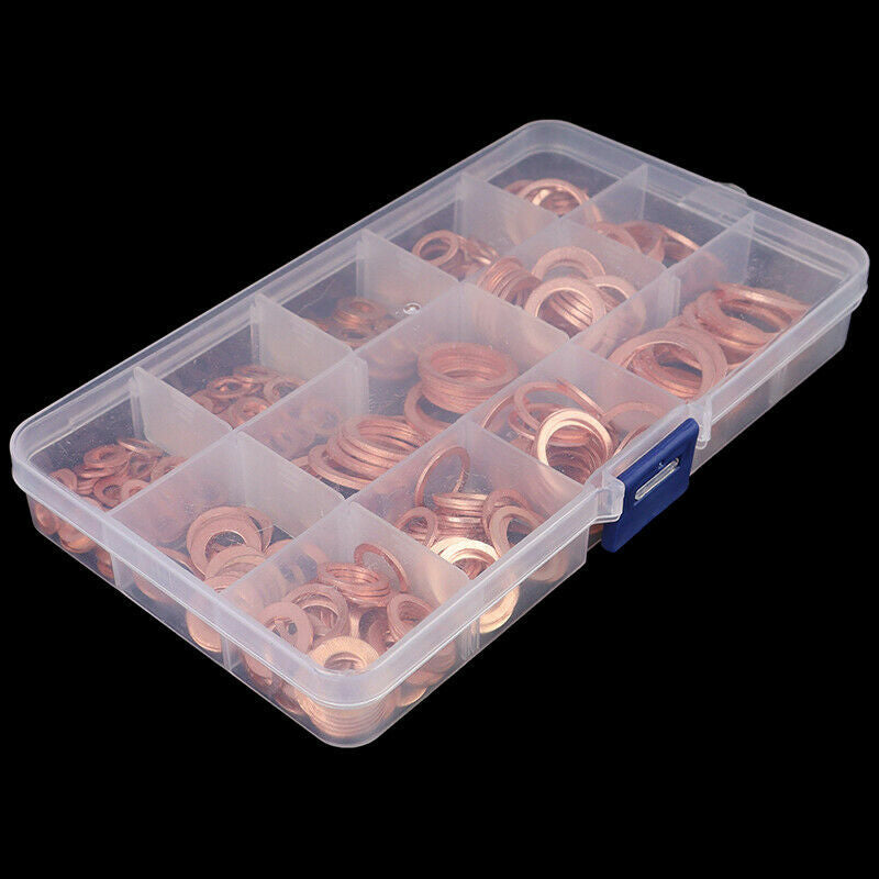 280Pcs Copper Oil Seal Gasket Set with Flat Gasket Copper Gasket Oil Seal Kit