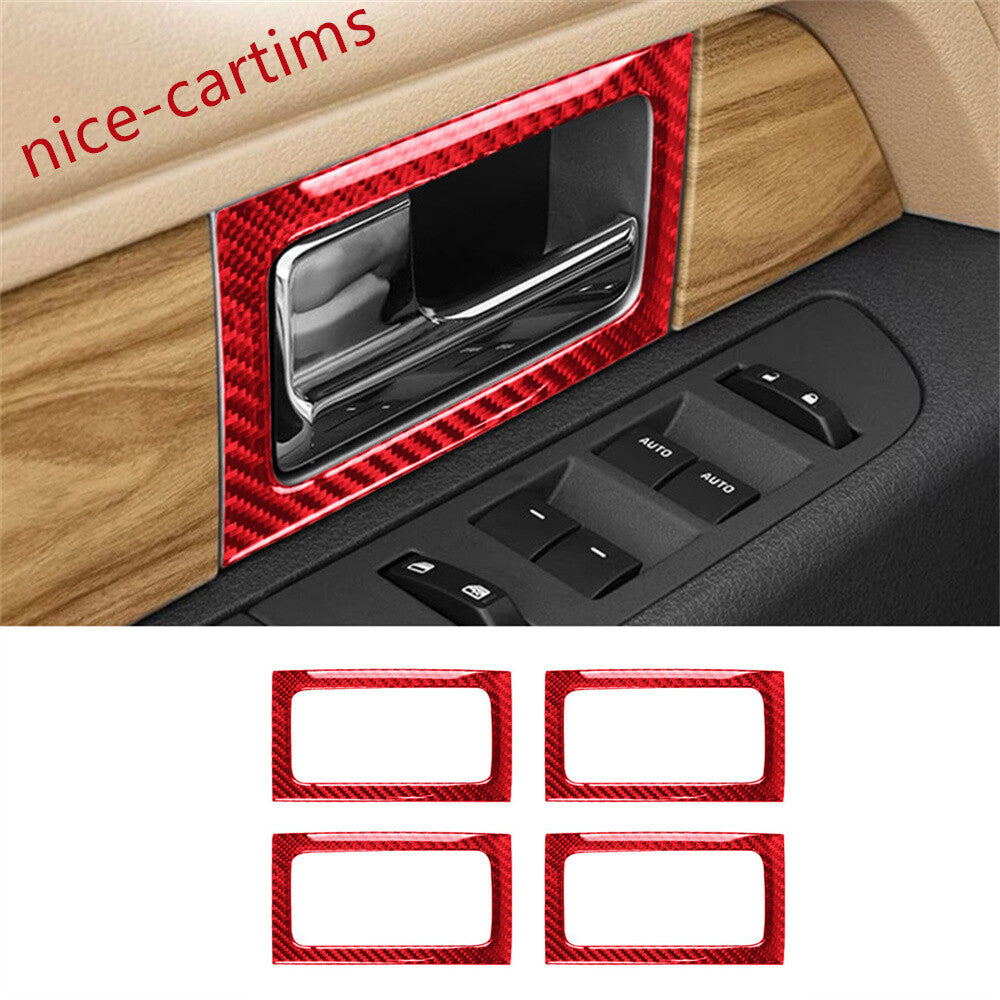 4¡ÁRed Carbon Fiber Interior Door Handle Ring Panel Cover for Ford F150 2009-2014