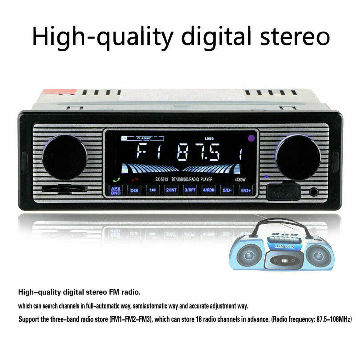 Bluetooth Retro Car Radio WMA Player Stereo USB AUX Classic Car Stereo Audio n