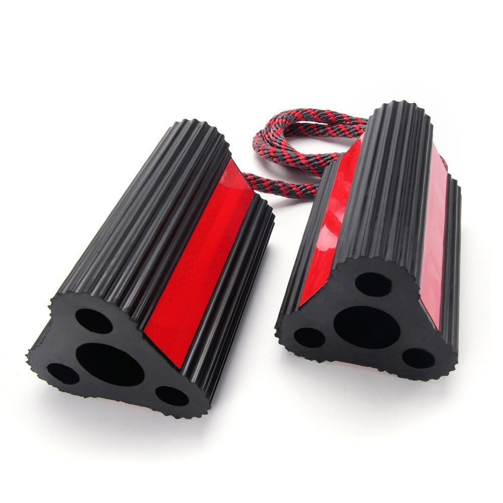 4 Pack Heavy-Duty Rubber Wheel Chocks â€?Non-Slip, Reflective, with Nylon Rope Q