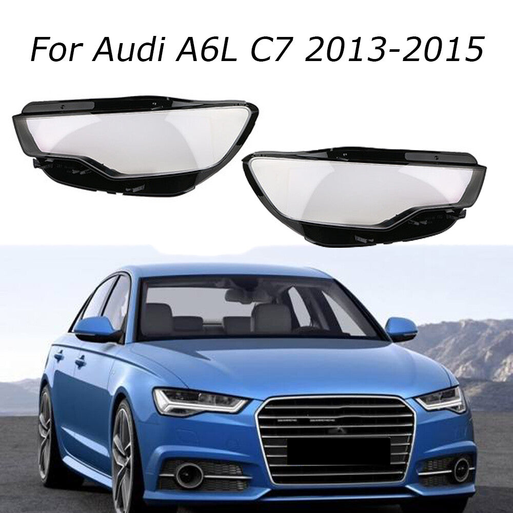 pair of transparent protective covers for Audi headlights and lenses, suitable for A6L and C7 models (2013-2015).