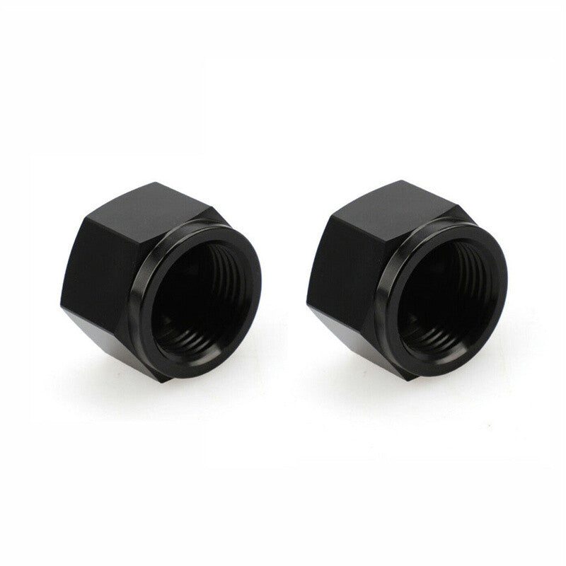 2-Pack AN8 Female Horn Connector Caps - 8AN Block Off Nut Aluminum Black
