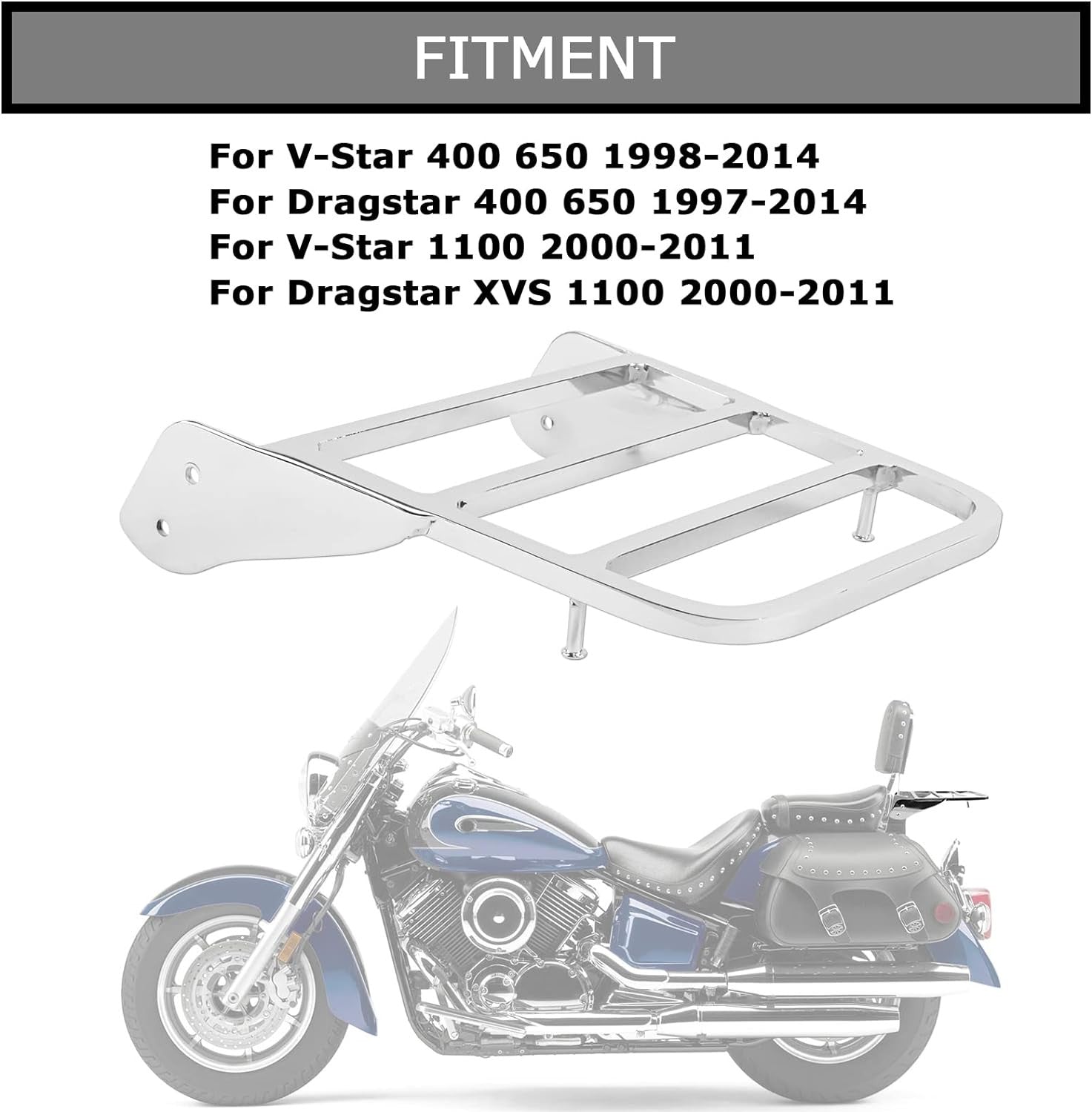 Chrome Sissy Bar Luggage Rack for Yamaha V-Star 1100 Classic/Dragstar XVS 1100- n