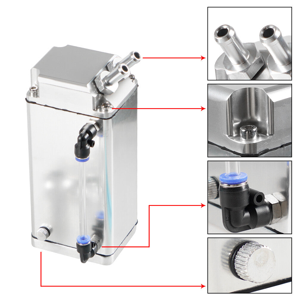 Silver 500ML Oil Catch Can Square Shape Aluminum Reservoir with Breather Filter