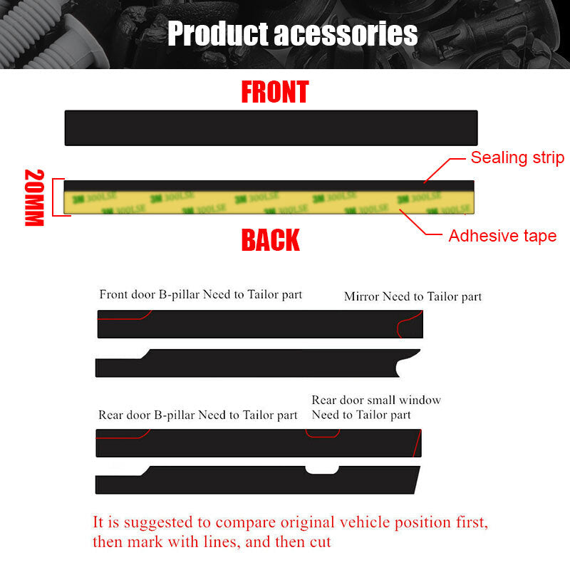 Rubber Seal Strip Car Front Rear Side Window Trim Edge Moulding Weatherstrip 4M