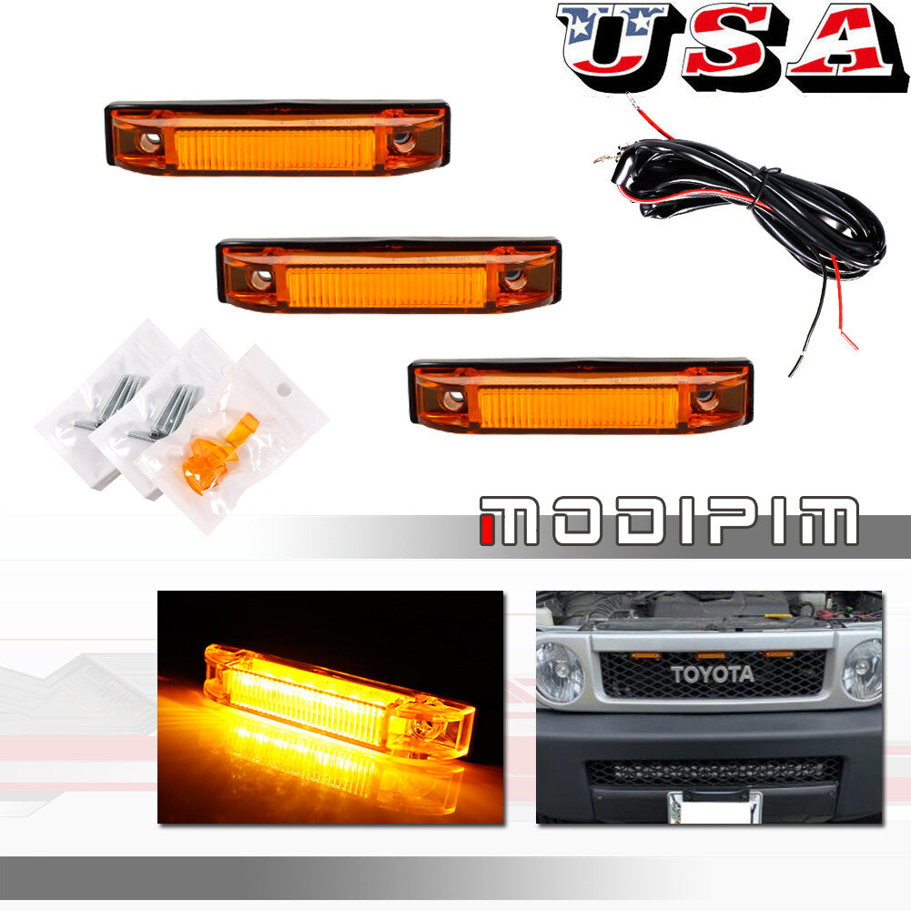 3pcs Amber Lens Front/Center Grille LED Light Set for FJ Cruiser 2007-2014- v