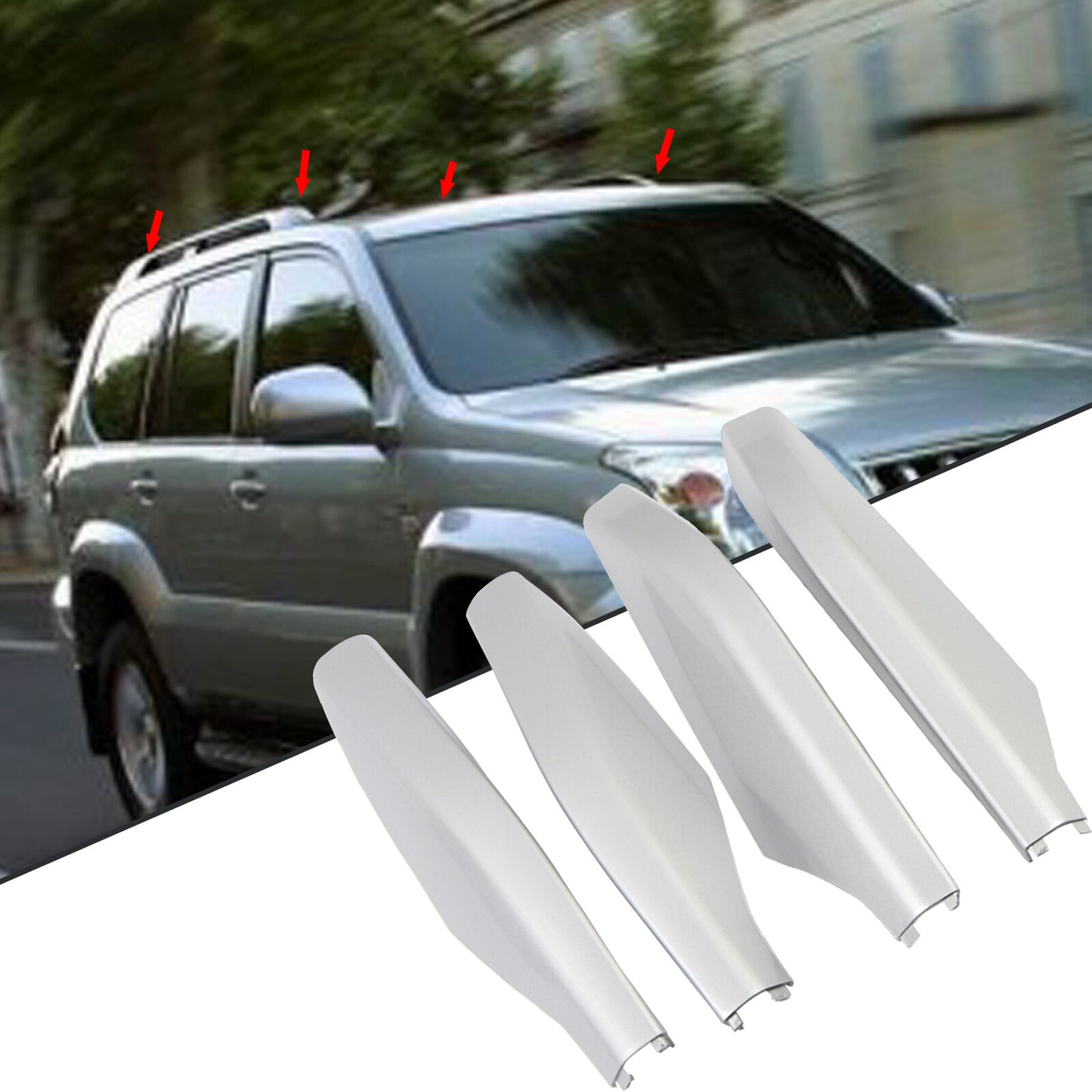 4-Piece Silver Roof Rail End Cap Replacement Housings for Lexus GX470 2003-2009 Q