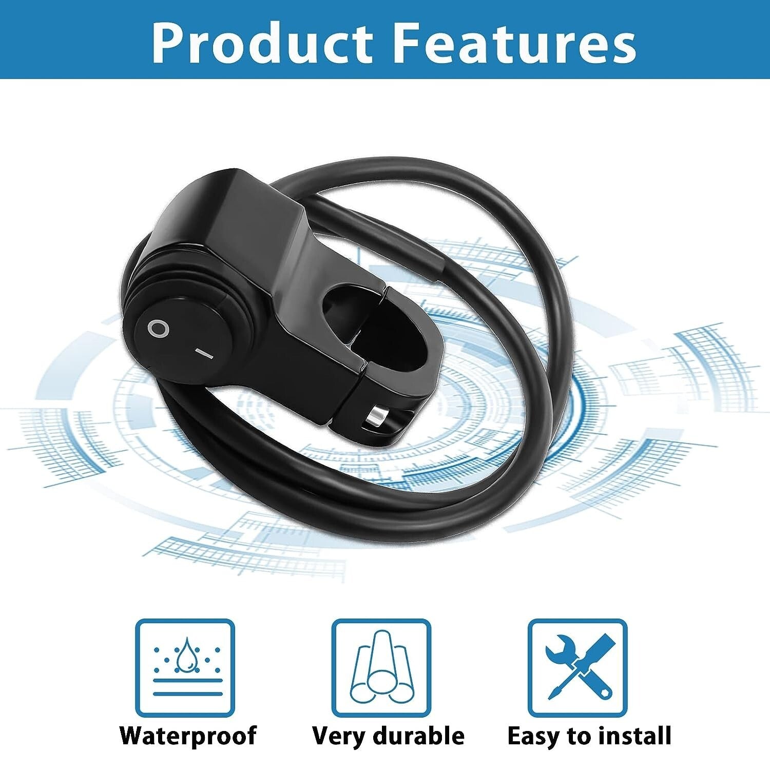 Motorcycle Headlight Switch for Honda for Yamaha for Suzuki 12V Waterproof Switch Black