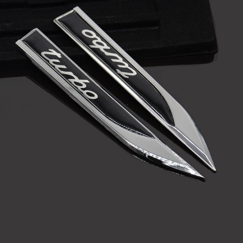 2 Pcs Turbo Motors Blade Decal Logo Emblems Badge Car Metal Dagger Stickers