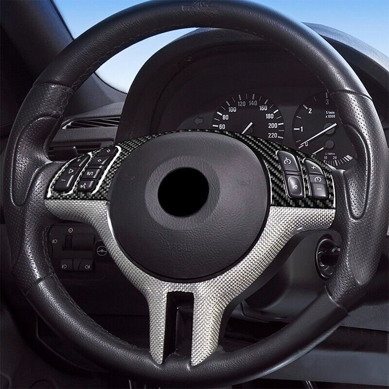 carbon fiber car steering wheel button cover trim for BMW X5 E53 2000 - 2006