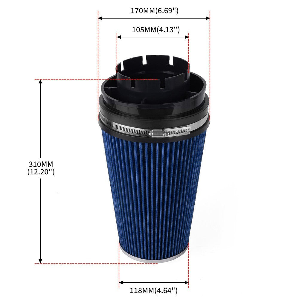 Blue 4102mm Long High Flow Inlet Cone Dry Filter Cold Air Intake Replacement Q