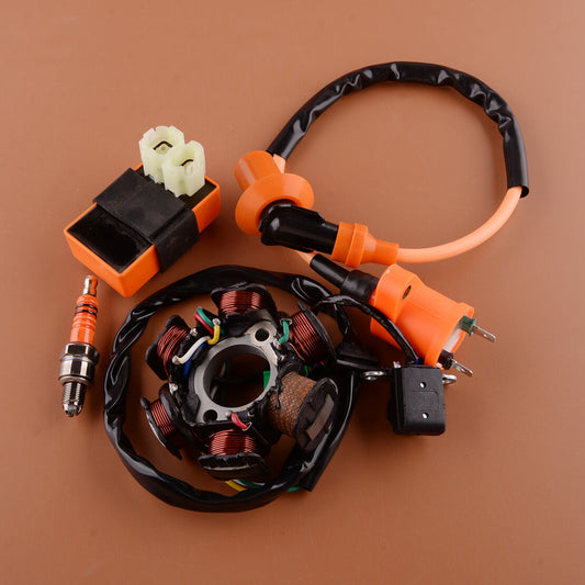 Ignition Coil CDI Magneto Stator Spark Plug Set Fit For 49cc 50cc GY6 Scooters v