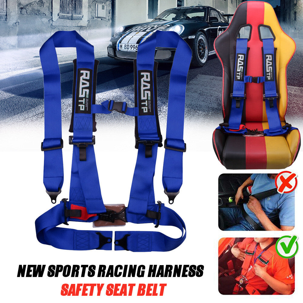 Blue 4 Point 3 Racing Style Harness for Seat Belt 4PT Camlock Quick Release Q