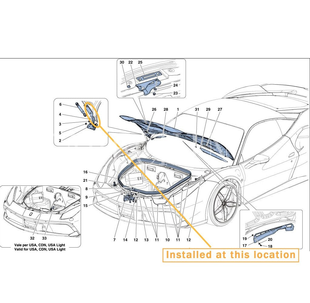for Ferrari 458 for 488 GTB Spider Front Bonnet Hood Hinge Kit, Equipment Manufacturer: 84632900 84633000