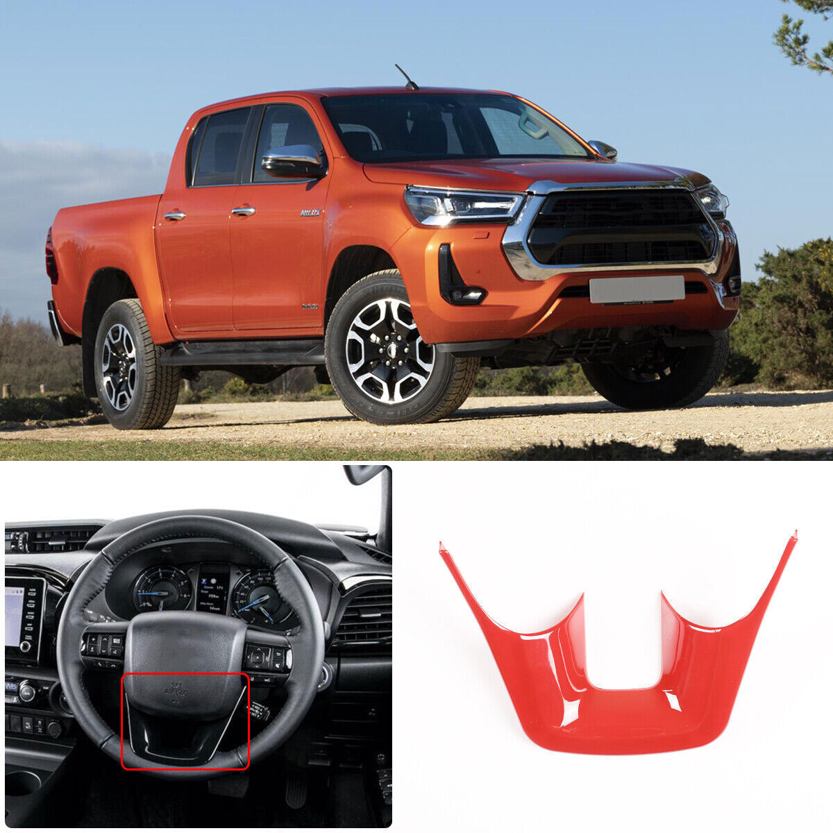 ABS Red Car Steering Wheel U-Shaped Cover Trim For Toyot@a Hilux 2015-2021 n