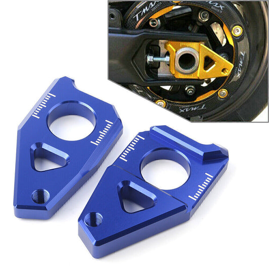 Pair Axle Spindle Chain Adjuster Blocks Fit for Yamaha YZF R1 FZ8 FZ1 TMAX 530 Blue