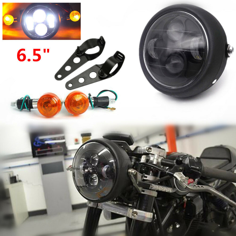 12V Retro Motorcycle/Bicycle 6.5 LED Headlight + Handlebar Signal Light + Stand Set n