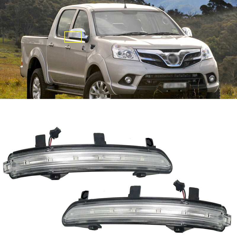 A pair of LED rearview mirror lights and turn signals for Foton Tunland 2012-2019.