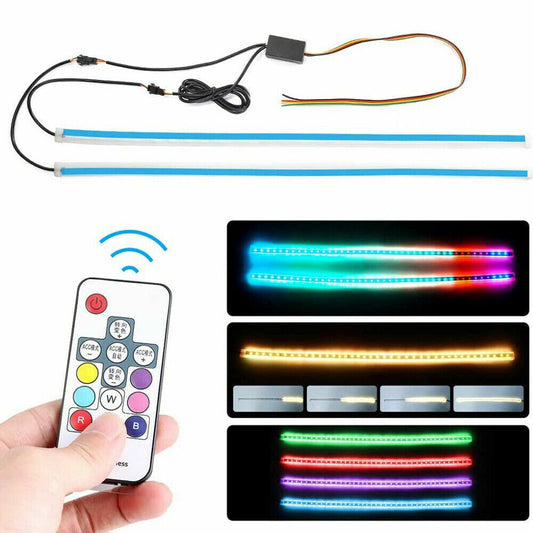 2-Piece RGB Car LED DRL Daytime Running Turn Signal Light Strip, 60cm, Cuttable n