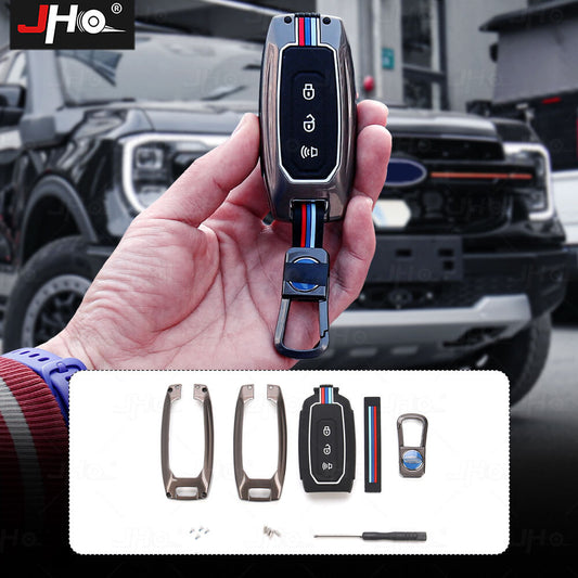 Alloy Car Key Case Cover Holder Fob Specially for Ford Ranger 2023 2024 Grey