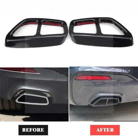 2x Rear Dual Exhausted Muffler Cover Trim For 2017-18 for BMW 5 Series G30 G31 Black Q