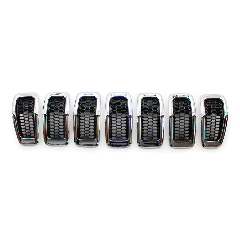 Honeycomb Front Grille Inserts Grill Cover Trim Chrome Fit for Jeep Cherokee 2014-18