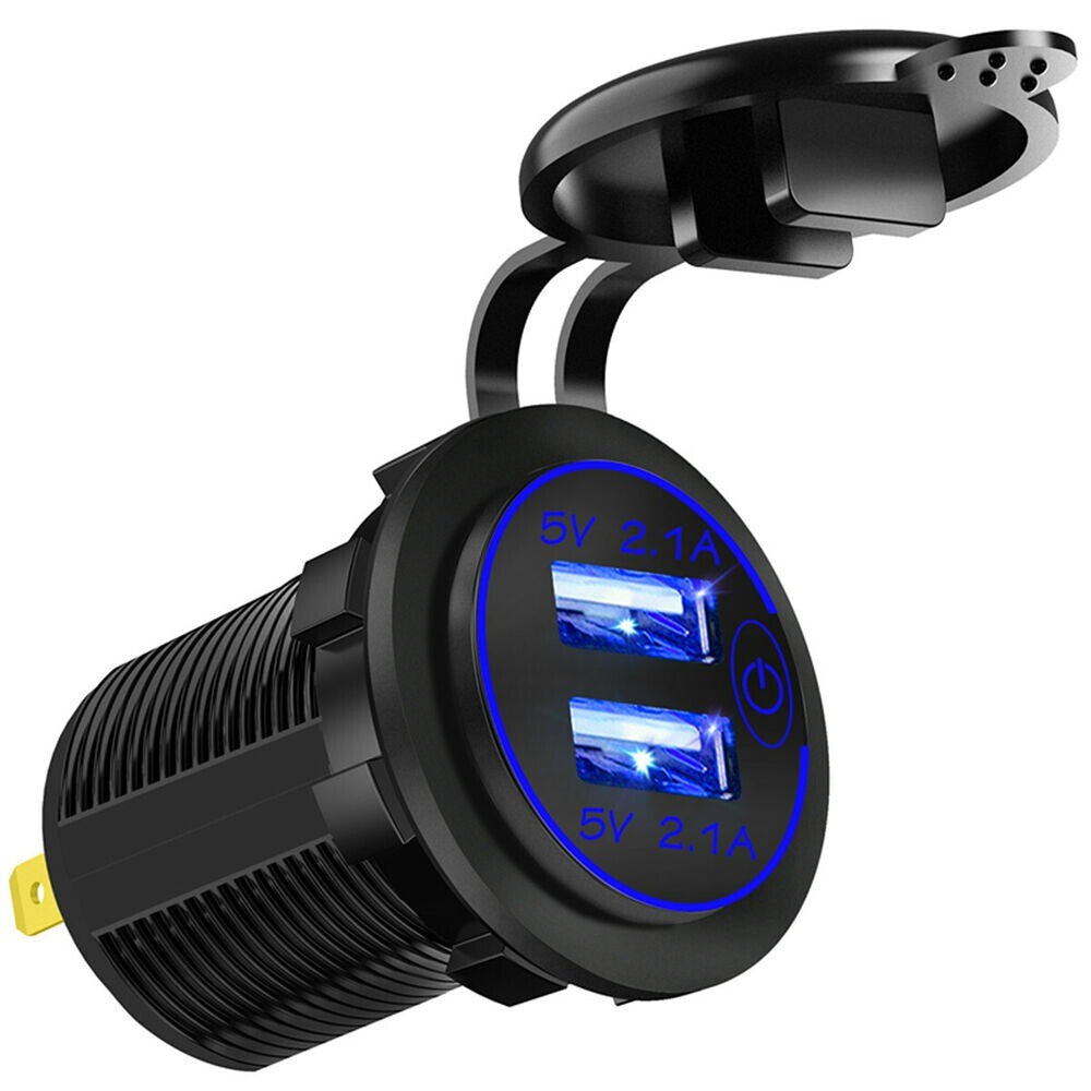 Touch Switch Car Cigarette Lighter Socket Dual-USB-Port Charger Power Outlet ABS n