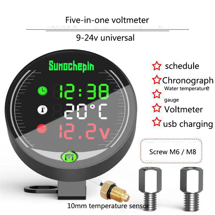 CNC Motorcycle Water Temp Adapter LED Display Counter Meter Voltage Gauge Sensor Q