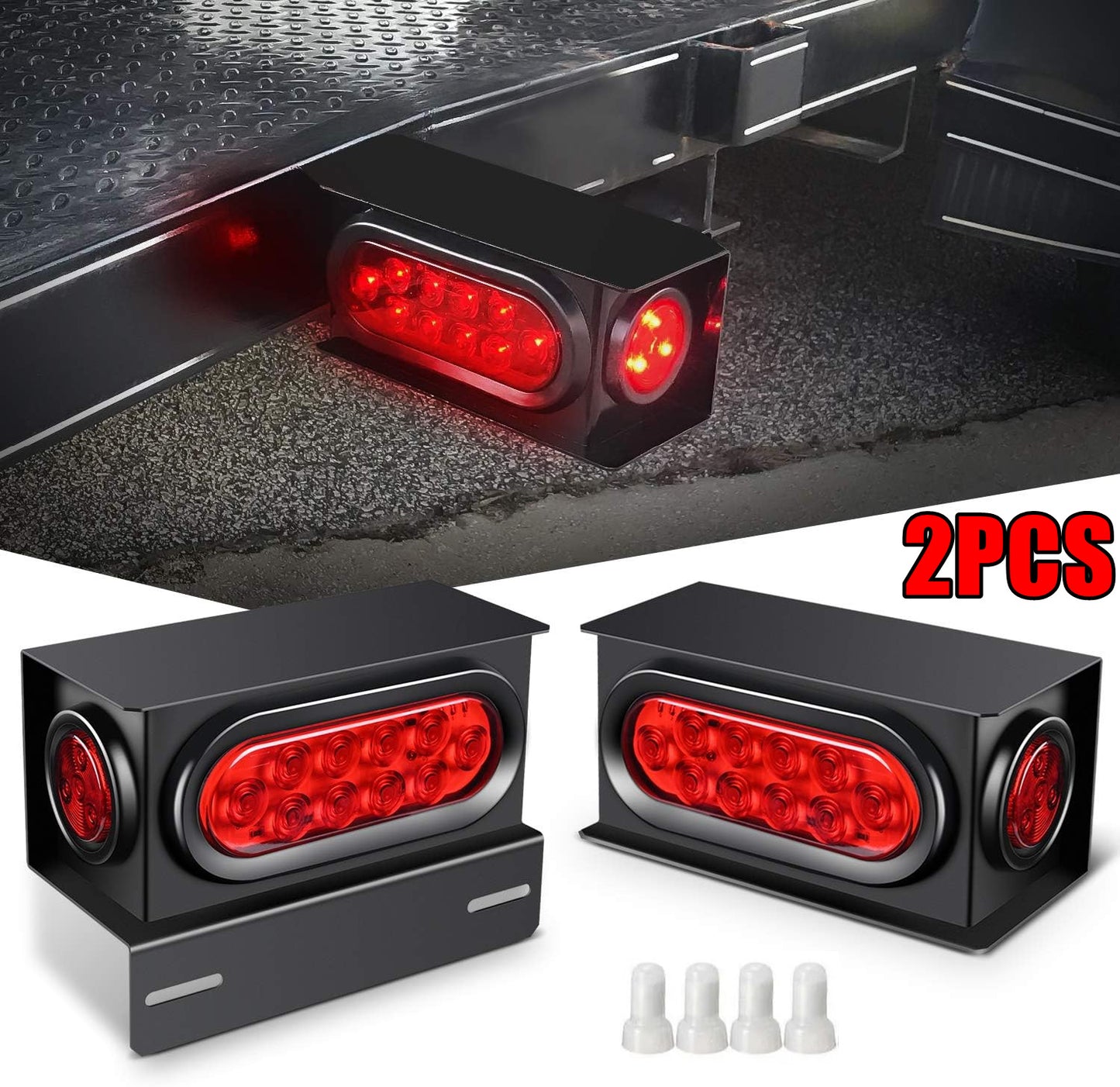 2-Pack Steel Trailer Light Box Enclosure Kit with 6 Oval Tail Lights 2 Marker Lights - v