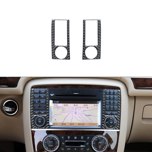 for Mercedes R-Class 2009-2012 2X Central Control Button Trim Cover Carbon Fiber