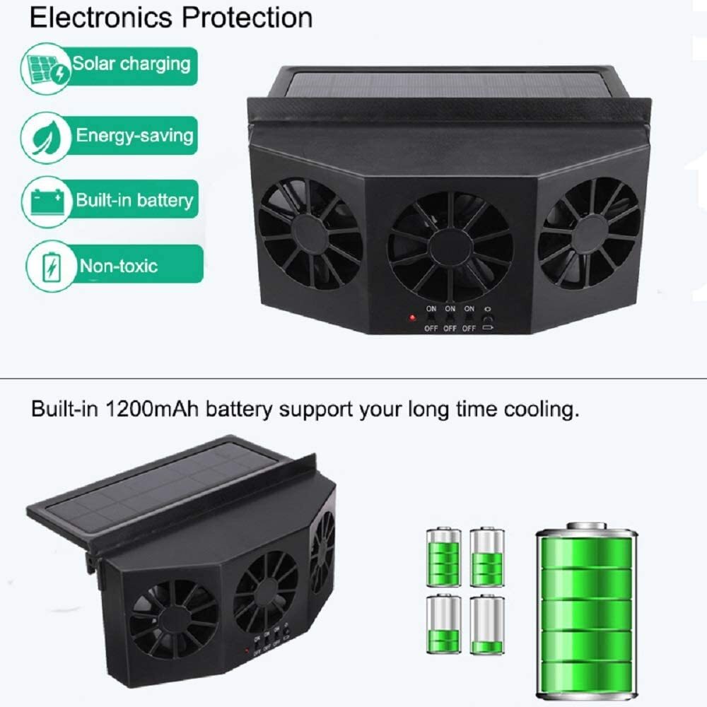 3-socket solar-powered car SUV ventilation and cooling fan, car window cooler, exhaust - n