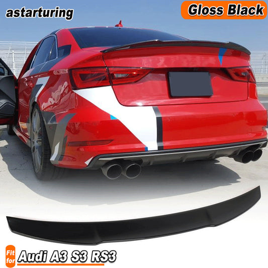 Gloss Black Rear Trunk Spoiler Wing Fiberglass Fit for Audi A3 S3 RS3 2014-2019