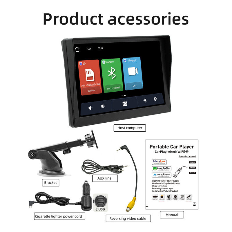 Portable Carplay Screen for Car, 9 WirelessStereo Radio, Auto 4K Dash Cam v
