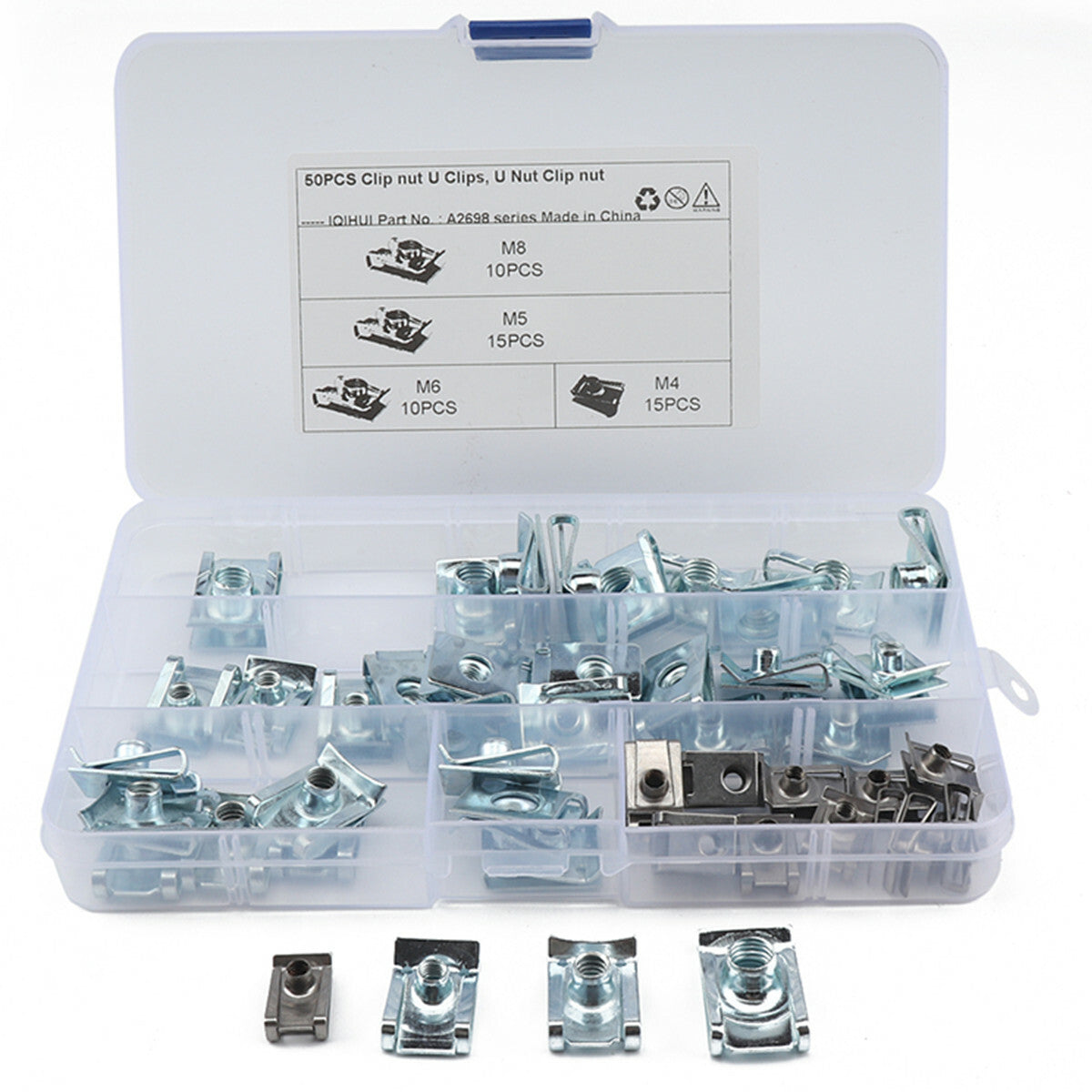 M4/M5/M6/M8 U Nuts Clips Fasteners Hardware 50Pcs Assortment Kit Stainless Steel