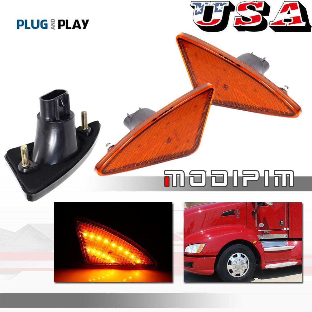 Plug and Play Amber Lens Cab Side Marker Turn Signal Light for Kenworth 2008 - 2021- v