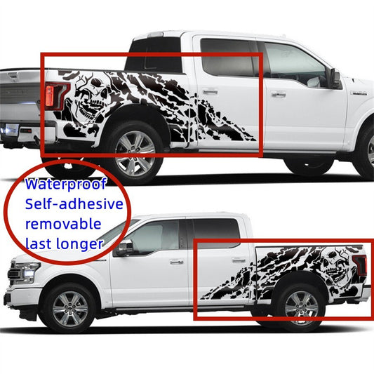 2PC Black Waterproof Skull Decal Vinyl Sticker for Pickup for Dodge 4x4 Off Road for GMC Q