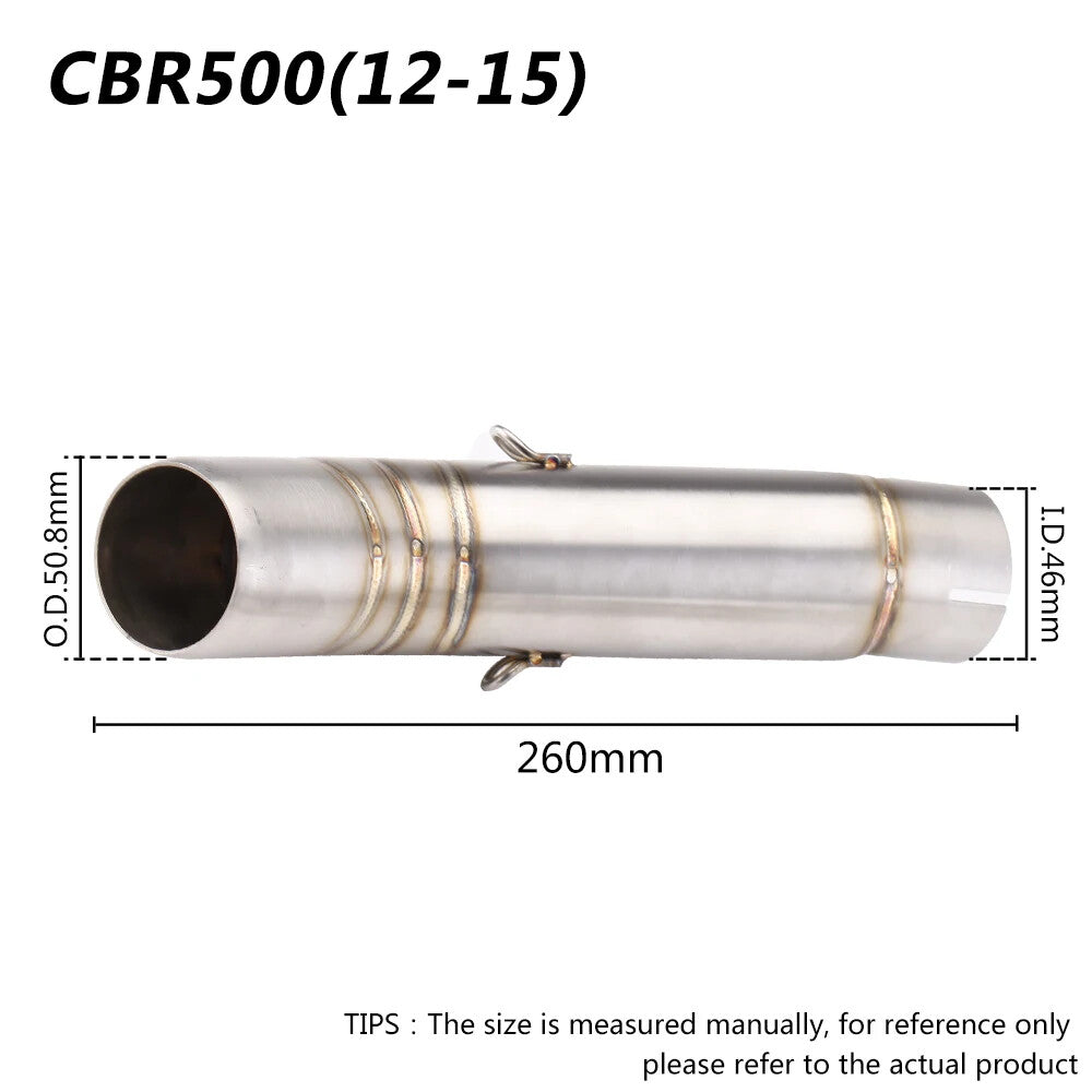 51mm Slip-On Exhaust for Honda CBR500 (2012-2015) Stainless Steel Mid Pipe