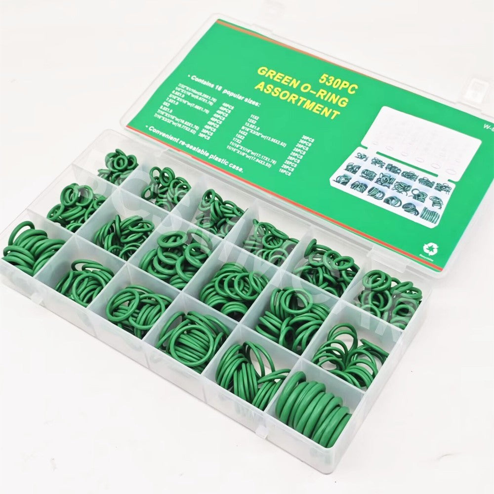 Green Rubber O-Ring Seal Washer Gasket Assortment Set Kit 530Pcs 18 Sizes Boxed