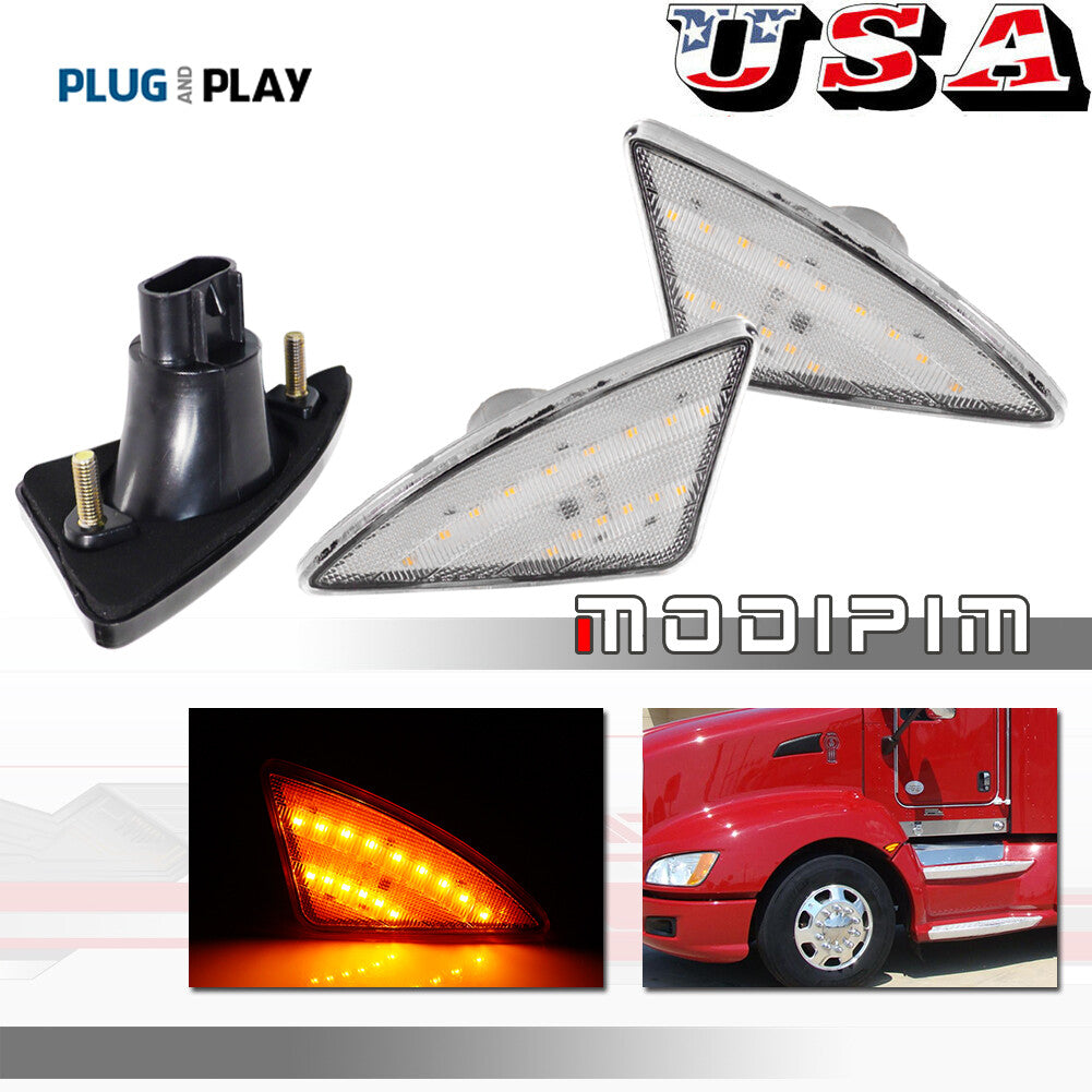 Plug and play transparent lens cab-side marking turn signal lights suitable for Kenworth 2008 - 2021