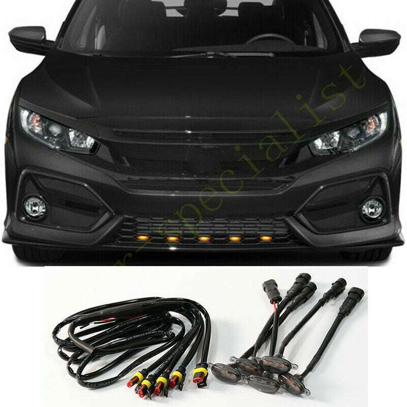 5x for Honda for Civic Hatchback 2016-2021 Front Grille LED Amber Light Style Q