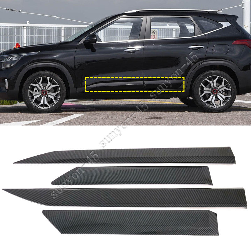 for Kia Seltos 2021-2023 Carbon Car Door Body Side Molding Cover Trims Protector