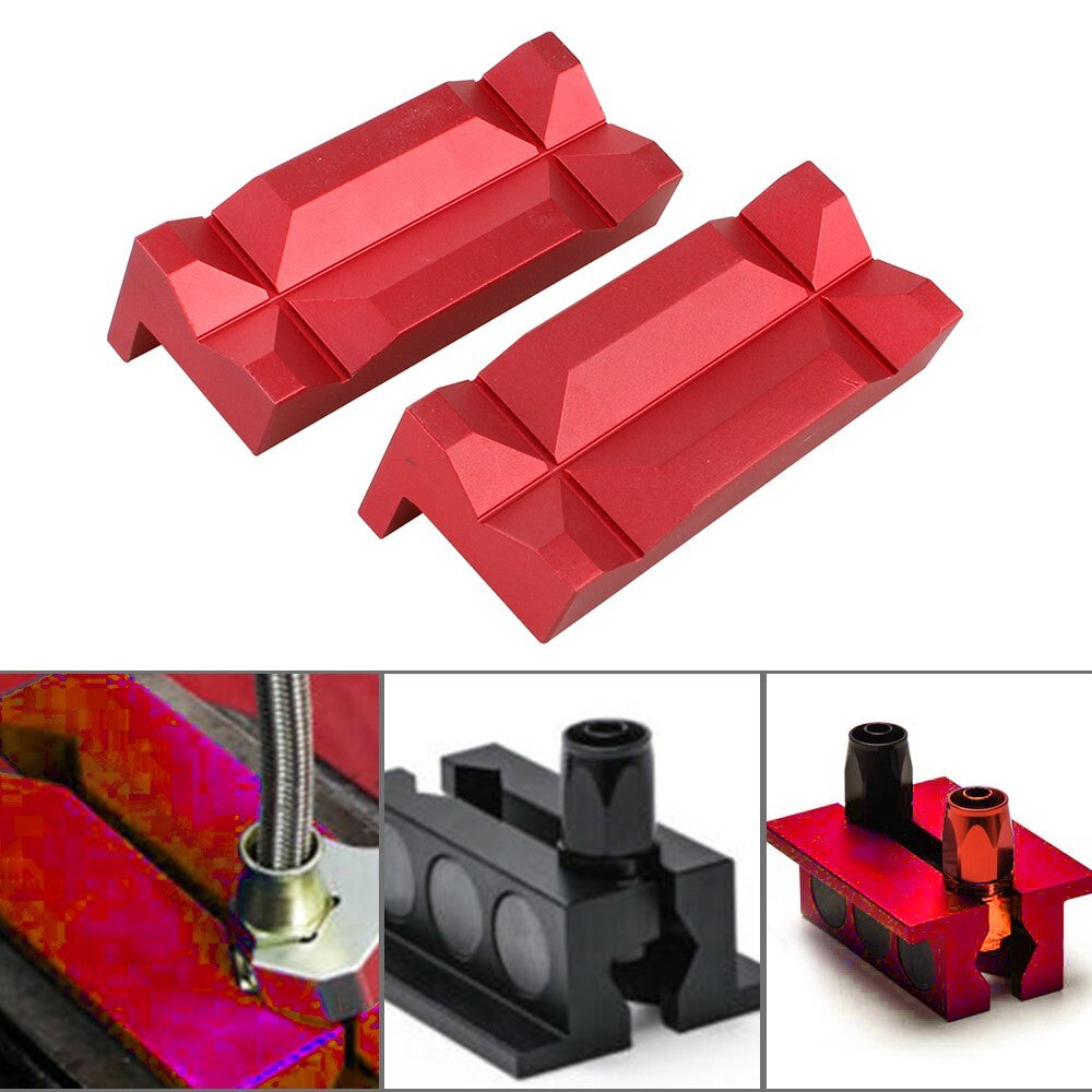 Magnetic Aluminum Vise Jaw Clamp Block Insert Pad Red for AN Fuel Hose Fitting Q