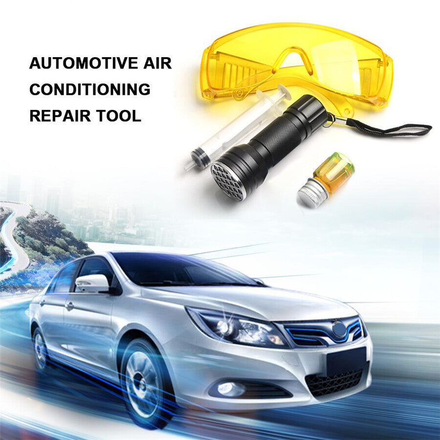 Car A/C Conditioning Leak Test Detector Kit UV Flashlight Glasses Dye Tool Sets Q