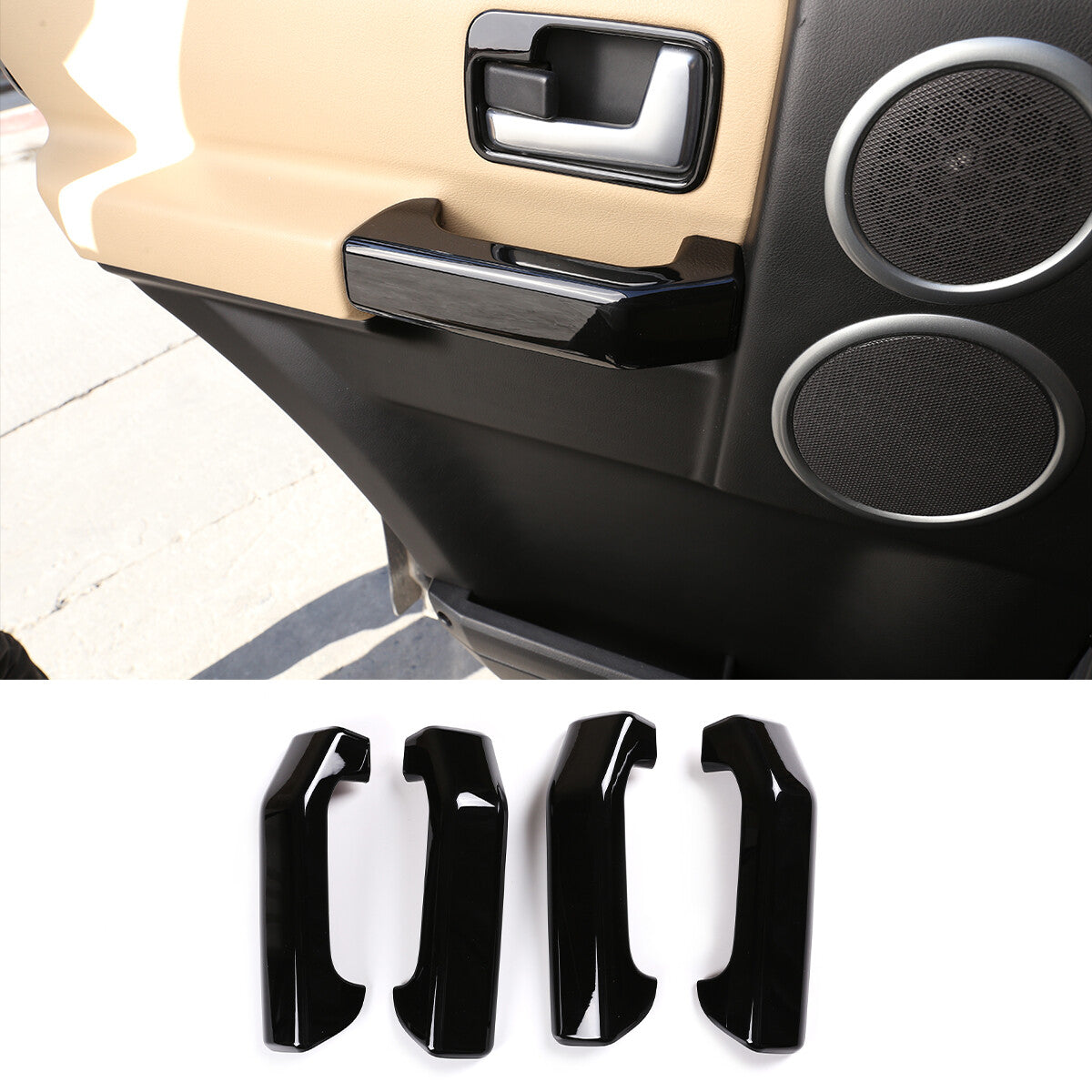 Interior door handle panel cover for Land Rover Discovery 3 2004-2009, gloss black. n